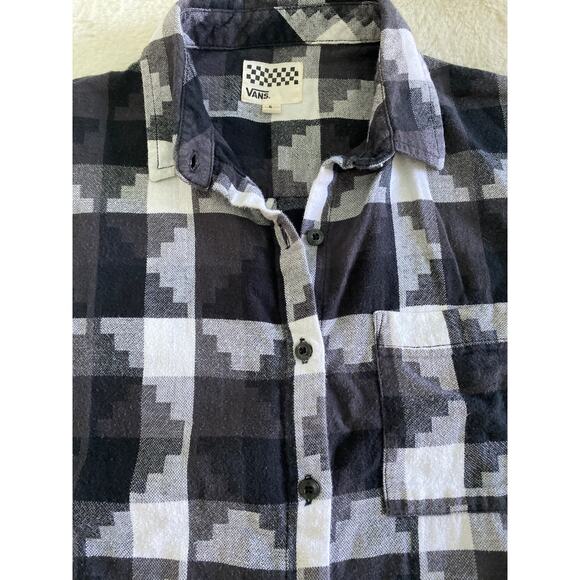 Vans Womens Aztec Black White Flannel Long Sleeved Button-up‎ Shirt Dress Sz S - Picture 8 of 9